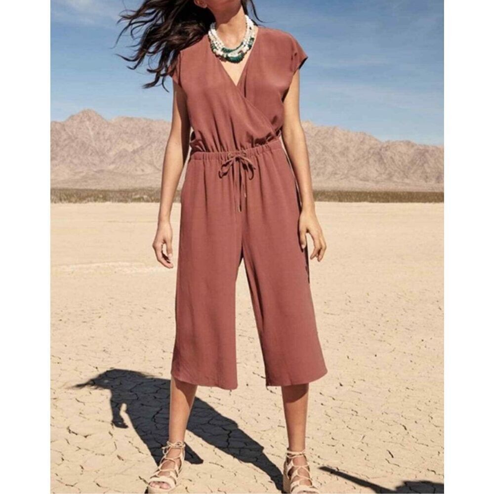 Eileen Fisher Nwt Russet Rust Cropped Wide Leg Jumpsuit Pockets Size L